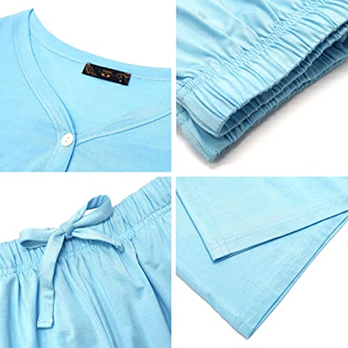 SHEKINI Pijamas de Modal de Mujer Pijamas de Algodón con Botones con Cintura Elástica Camisón Pijama Clásico de 2 Piezas Pijama Largo de Dos Piezas