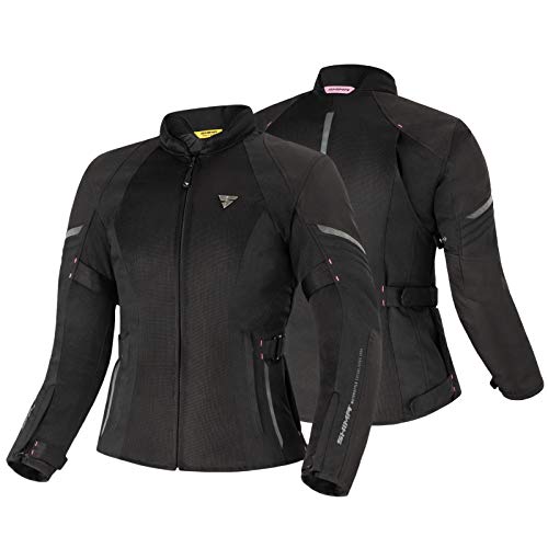 SHIMA JET Chaqueta Moto Mujere -Transpirable Cazadora Moto Malla de Verano Hombre con Membrana Impemeable, Protectores CE Espalda, Hombros, Codos, Ajuste de la Anchura (Negro, S)