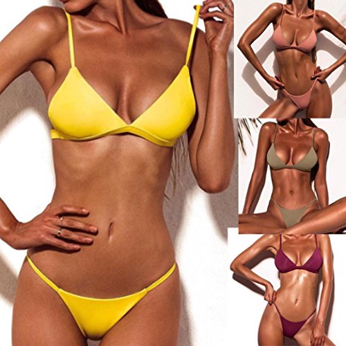 SHOBDW 2018 Nuevas Mujeres Push-up Bra Bikini Playa Set Traje de baño (Vino Rojo, M)