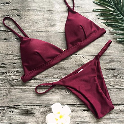 SHOBDW 2018 Nuevas Mujeres Push-up Bra Bikini Playa Set Traje de baño (Vino Rojo, M)