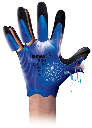 SHOWA 306, Revestimiento de Látex, Espuma de Látex, Uso general, Negro / azul, 9/XL