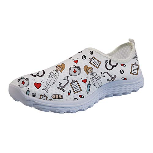 showudesigns Zapatillas De Running con Estampado de Enfermera para Mujer Sanitarias Zapatillas de Caminar Planas de Malla Transpirable Zapatos de Trabajo livianos Senderismo Trotar, Talla 39
