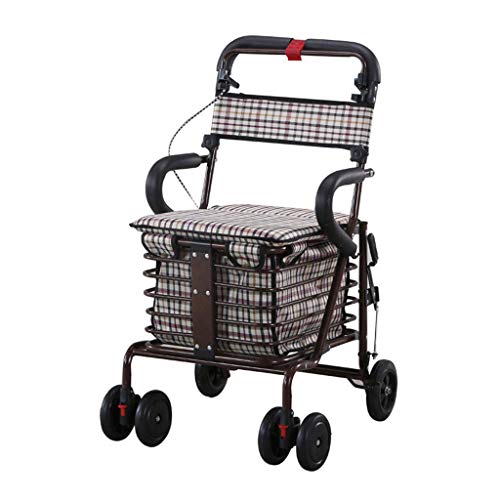 showyow Carrito de Compras Plegable Trolley Ayudante para Personas Mayores Silla de Ruedas Plegable Asiento de Seis Ruedas con Carrito de Compras, Andador para Personas Mayores 8