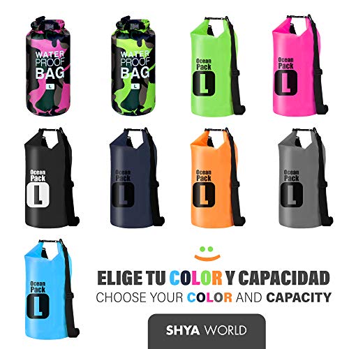 ShyaWorld Bolsa Mochila Impermeable Estanca Seca. litros Diferentes de Capacidad. Funda de Móvil Impermeable Estanca Hermética Incluida. para Playa Kayak Surf Montaña. (Gris, 5L)