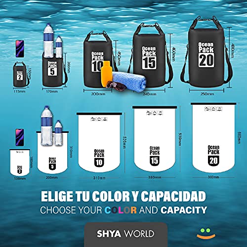 ShyaWorld Bolsa Mochila Impermeable Estanca Seca. litros Diferentes de Capacidad. Funda de Móvil Impermeable Estanca Hermética Incluida. para Playa Kayak Surf Montaña. (Gris, 5L)