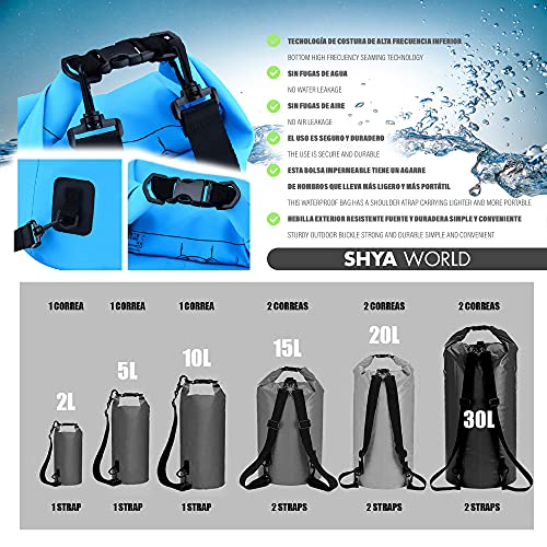 ShyaWorld Bolsa Mochila Impermeable Estanca Seca. litros Diferentes de Capacidad. Funda de Móvil Impermeable Estanca Hermética Incluida. para Playa Kayak Surf Montaña. (Gris, 5L)