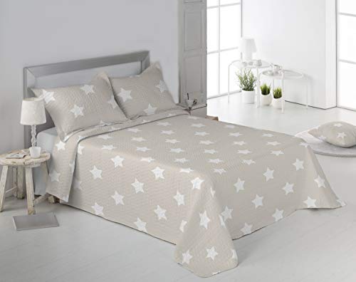 Sibiles - Colcha Bouti Primavera Verano Estampada Estrellas Todas Medidas de Cama (180x270 cm - Cama 90, Beige)