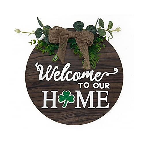 Signo De Bienvenida Intercambiable Puerta Delantera Rural De Madera Decoración Pórtico De La Granja Pórtico De La Grúa De La Puerta De Temporada Signo De Corona Familiar De 12 Pulgadas (marrón)