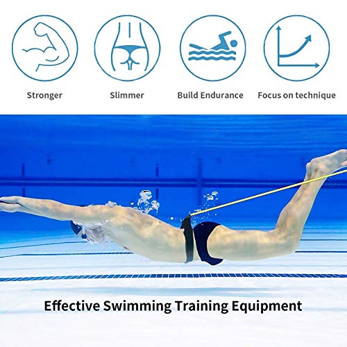 Silingsan Cinturón de Natación, Cinturón de Entrenamiento de Natación, Ajustable Cuerda Elástica Duradera para Entrenamiento de Piscina, Exteriores Cinturón de Resistencia para Natación