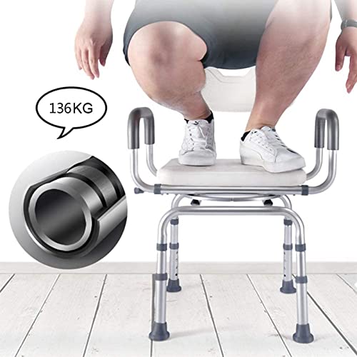 Silla de Ducha Portátil para Personas Mayores Sill Swivels Altura ajustable del asiento de la silla de baño portátil con los brazos y la espalda, se aplica a adultos mayores y ayudas for taburetes de