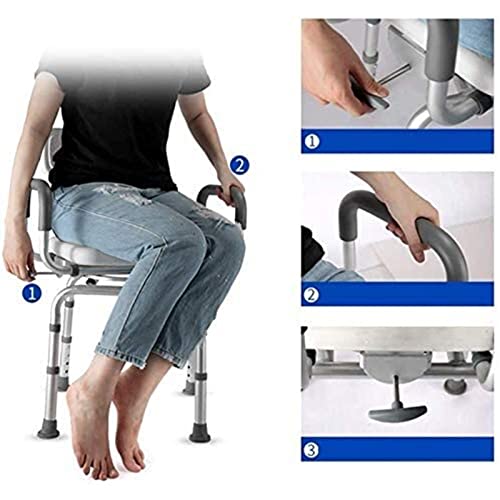 Silla de Ducha Portátil para Personas Mayores Sill Swivels Altura ajustable del asiento de la silla de baño portátil con los brazos y la espalda, se aplica a adultos mayores y ayudas for taburetes de
