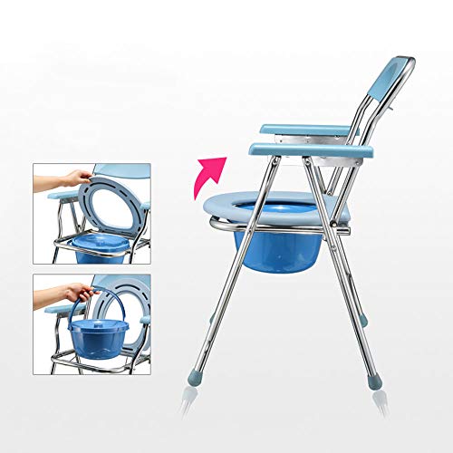 Silla De Inodoro Plegable, Asiento De Inodoro PortáTil Al Lado De La Cama, Asiento De Inodoro Cuarto De BañO Con Inodoro, ProteccióN Contra Salpicaduras Y Los Apoyabrazos, 440 Libras, Azul