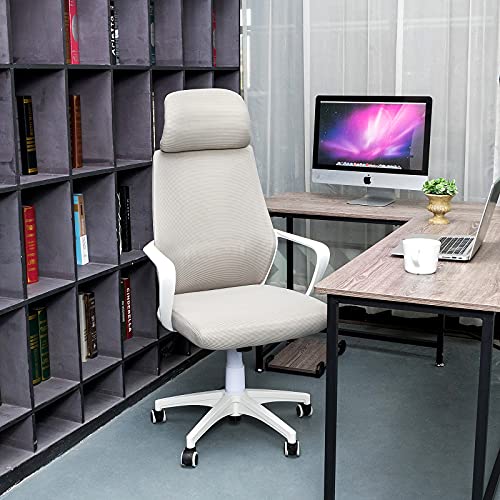 Silla de Oficina Ergonómica Moderna, Silla de Computadora Giratoria de 360° con Cintura de Soporte de Malla Transpirable y Reposacabezas Tapizado (Gris)