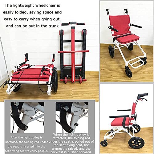 Silla de ruedas eléctrica para subir escaleras, silla de ambulancia plegable, máquina inteligente para subir escaleras completamente automática, cinturón de seguridad desmontable para escaleras, rojo