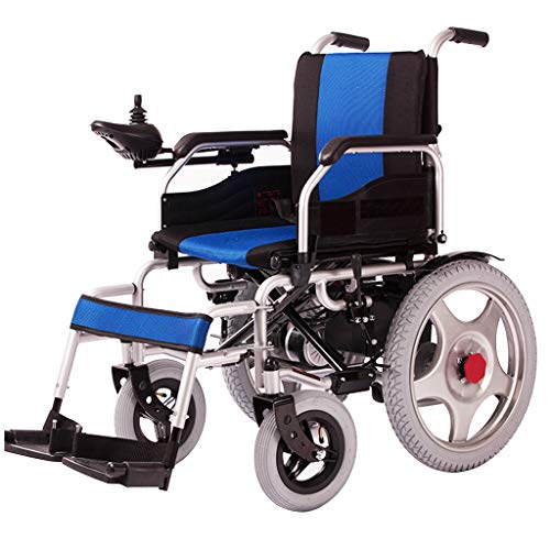 Silla de ruedas electrica Plegable Manual eléctrica de Doble Uso Silla de Ruedas de Doble Motor con Joystick 360 ° Azul