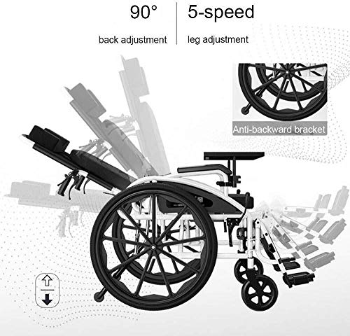 Silla de ruedas inteligente portátil plegable 24 Kg Transporte plegable de la rueda de la silla de ruedas Ascensor del asiento del respaldo, media manga de 150 kg de escritorio pesado, desmontable, de