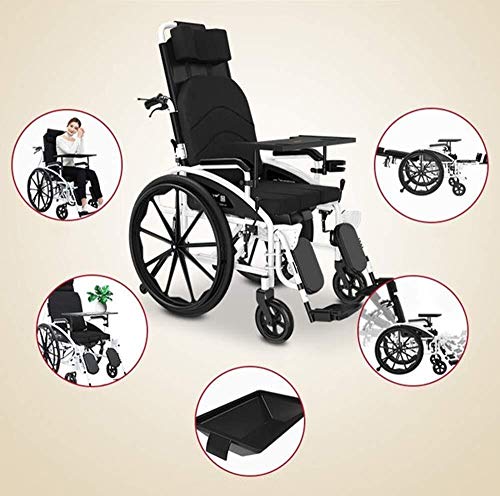 Silla de ruedas inteligente portátil plegable 24 Kg Transporte plegable de la rueda de la silla de ruedas Ascensor del asiento del respaldo, media manga de 150 kg de escritorio pesado, desmontable, de