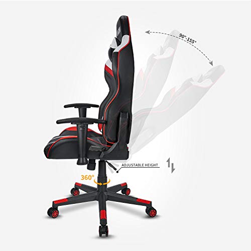 Silla Gaming, Silla De Escritorio, Silla Giratoria Ergonómica para Oficina Ejecutiva, Silla para Computadora, Cuero Sintético con Reposacabezas Y Cojín De Cuero (Blanco-Rojo)