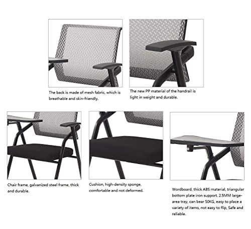Silla plegable de la red Silla plegable Tablero de escritura Tablero de entrenamiento Presidentes de oficina con brazos y soporte trasero Plegable y fácil de la tienda for visitantes y conferencias (C