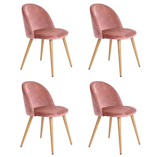 Sillas de Comedor de Terciopelo Juego de 2/4/6 Sillas de Ocio Modernas de Mediados de Siglo Sillas tapizadas con Patas de Metal para la Sala de Estar del Dormitorio (Pink 4)