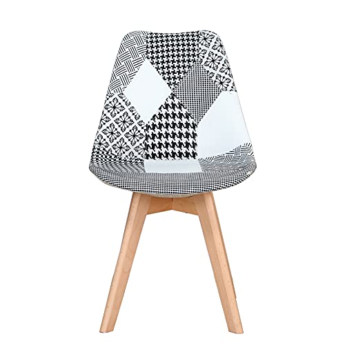 Sillas de Comedor Modernas de Mediados del Siglo, Juego de 4 sillas tapizadas de Retazos con Patas de Silla de Material de Haya Maciza para la Sala de Estar del Dormitorio