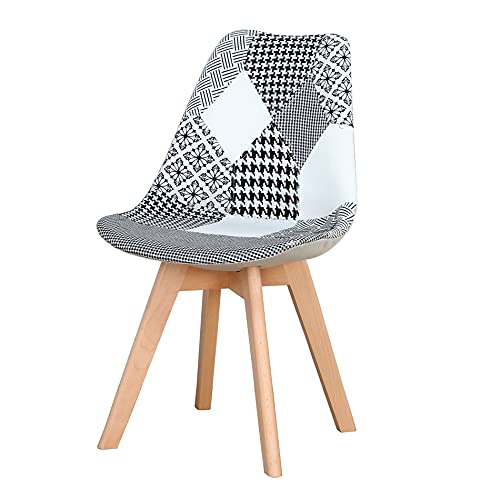 Sillas de Comedor Modernas de Mediados del Siglo, Juego de 4 sillas tapizadas de Retazos con Patas de Silla de Material de Haya Maciza para la Sala de Estar del Dormitorio