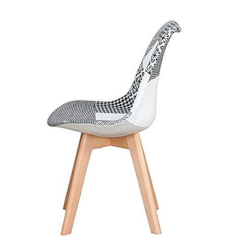 Sillas de Comedor Modernas de Mediados del Siglo, Juego de 4 sillas tapizadas de Retazos con Patas de Silla de Material de Haya Maciza para la Sala de Estar del Dormitorio