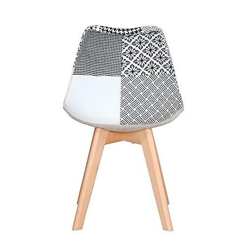 Sillas de Comedor Modernas de Mediados del Siglo, Juego de 4 sillas tapizadas de Retazos con Patas de Silla de Material de Haya Maciza para la Sala de Estar del Dormitorio