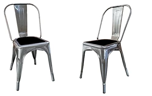 Sillas de Metal de Estilo Industrial Paquete DE 2 Piezas con cojín Tolix Design Gris Aluminio