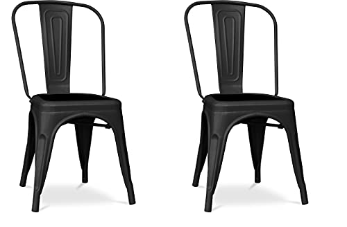 Sillas de Metal de Estilo Industrial Paquete DE 2 Piezas con cojín Tolix Design Negro Mate