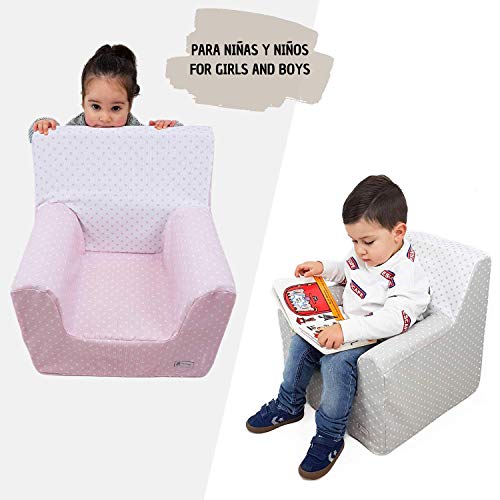 Sillón Montessori para bebés - Personalizado - Asiento Infantil de Espuma - Lavable y Desenfundable - Color Gris con Estrellas - 100% de Algodón - Hecho en España - Nenel
