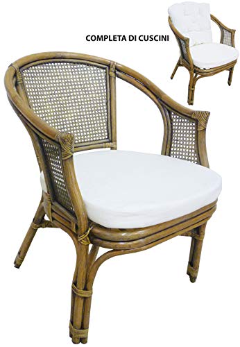 Sillón silla de mimbre Bambú Junco Vienna Rattan marrón Nogal con almohadas para casa habitación salón bar Bamboo
