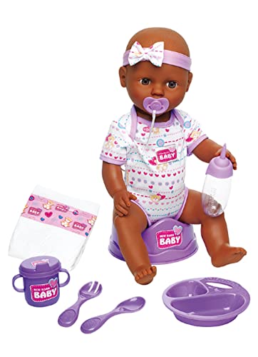 Simba 105030060 New Born - Muñeca bebé con Ojos Que se cierran, función de Beber y Hacer pipí, 8 Piezas, 43cm