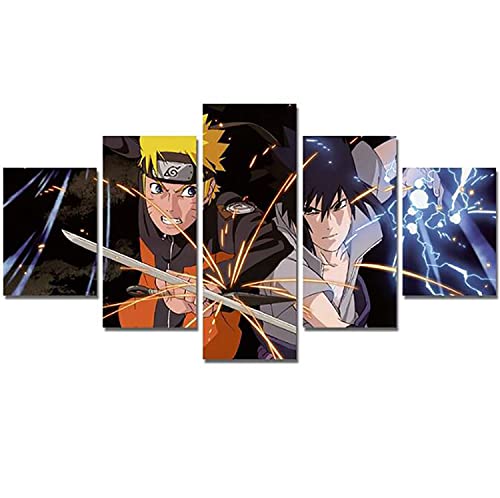 Sin marco 5 piezas de arte de pared impresiones modulares para sala de estar, decoración del hogar, lienzo pintura Sasuke anime imágenes (color C)