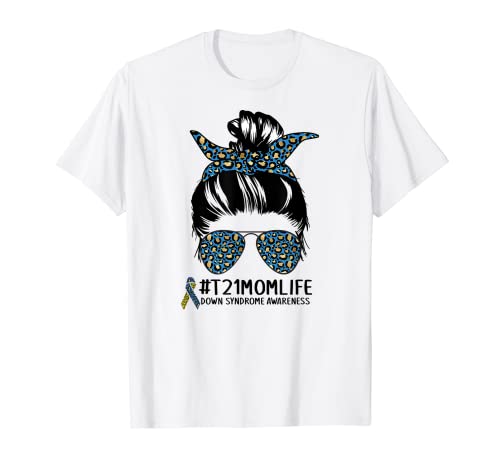 Síndrome De Down Conciencia Mamá Vida Moño Desordenado Gafas De Sol Leopardo Camiseta