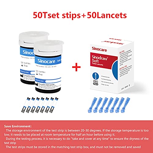 sinocare Medidor De Glucosa En Sangre tiras/Prueba De Control/Tiras De Prueba Reemplazo/Diabetes StripsTiras de diabetes/tiras de prueba de glucosa en sangre (para Safe-Accu). (Safe Accu Tiras 50 2)