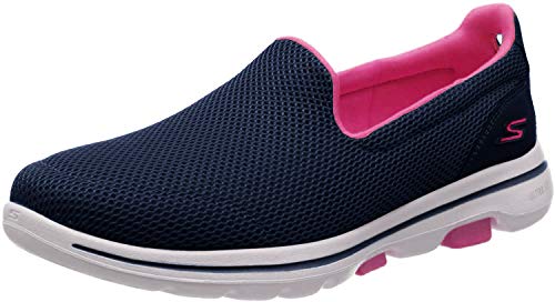 Skechers Go Walk 5 Slip On, Zapatillas Mujer, Azul (Navy Textile/Hot Pink Trim Nvhp), 39 EU