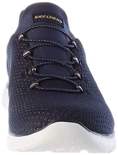 Skechers Summits-Bright Bezel, Zapatillas Mujer, Multicolor (NVGD Black Knit/Silver Trim), 38 EU