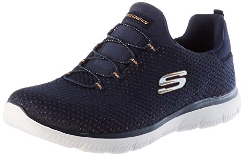 Skechers Summits-Bright Bezel, Zapatillas Mujer, Multicolor (NVGD Black Knit/Silver Trim), 38 EU