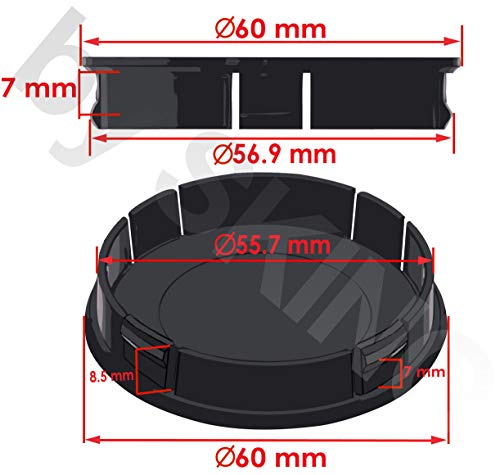 SkinoEu 4 x 60mm Universal Tapas de Rueda de Aleación Centro Centrales Tapacubos para Llantas Coche Tuning Negro Cráneo Dedo Medio CX 35