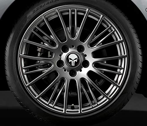 SkinoEu 4 x 60mm Universal Tapas de Rueda de Aleación Centro Centrales Tapacubos para Llantas Coche Tuning Negro Cráneo Dedo Medio CX 35