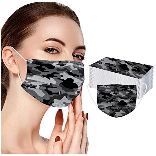 skiyy 50 Piezas Unisexo Adulto Protección 3 Capas con Elástico, Impresión de Camuflaje, para Diario, Trabajo, Actividades al Aire Libre-SilenceID-120107 (Multicolor B)