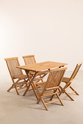 SKLUM Set de Jardín Plegable de Mesa Rectangular y 4 Sillas en Madera de Teca Pira Madera de Teca Madera de Teca - (Elige Color)