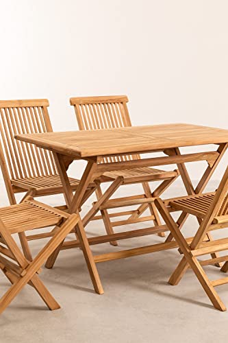 SKLUM Set de Jardín Plegable de Mesa Rectangular y 4 Sillas en Madera de Teca Pira Madera de Teca Madera de Teca - (Elige Color)