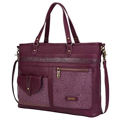 SKPAT - maletín portatil 15.6 Pulgadas con Bandolera y Doble asa. Piel síntetica relieves y Texturas. para Diario Paseo Elegante Marca 304640, Color Granate