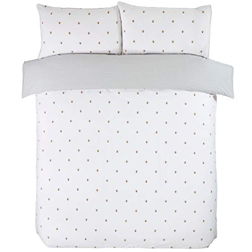 Sleepdown 5056242749882 Bumble Bee-Juego edredón y Fundas de Almohada (220 x 260 cm), diseño de abejorros, Color Blanco y Gris, Polialgodón, Matrimonio Grande