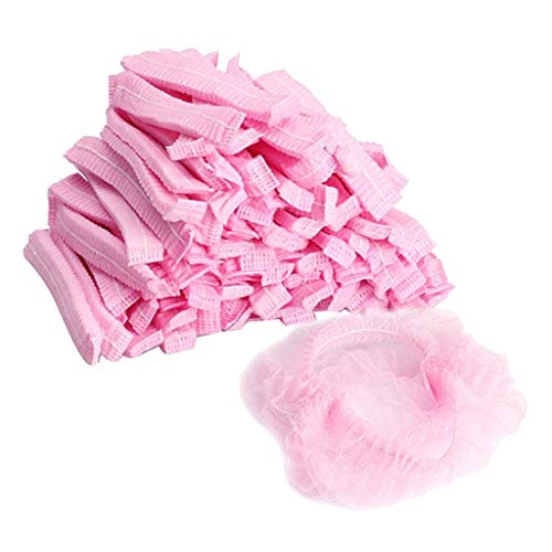 SM SunniMix Capuchas de Vellón de 100 Piezas Capuchas de Protección Capilar Desechables para Cosméticos, Maquillaje, Gastronomía, Higiene - Rosado, 19 pulgadas