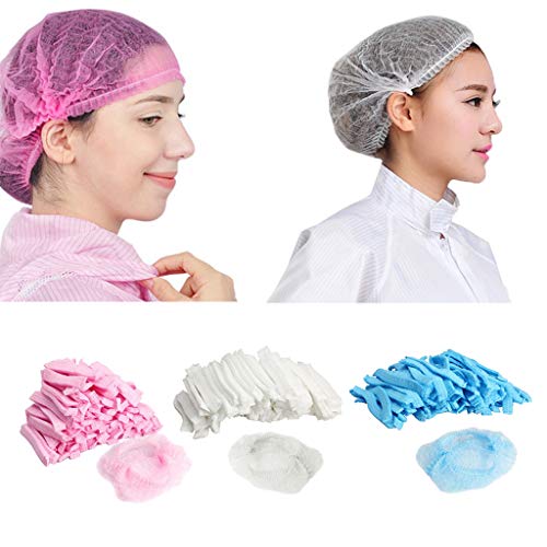 SM SunniMix Capuchas de Vellón de 100 Piezas Capuchas de Protección Capilar Desechables para Cosméticos, Maquillaje, Gastronomía, Higiene - Rosado, 19 pulgadas
