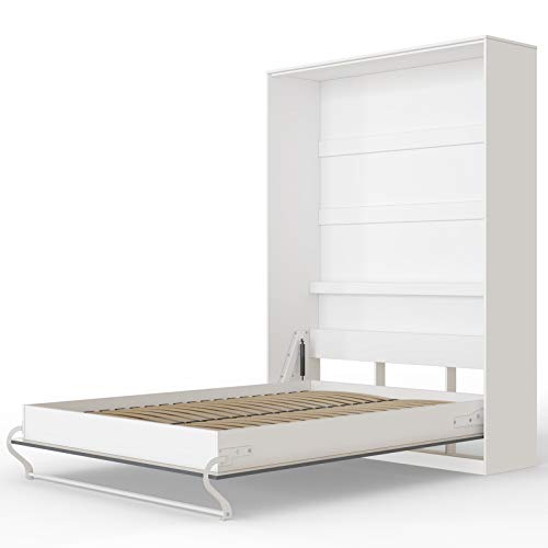 SMARTBett Standard 140x200cm Vertical Blanco/Antracita Cómodo | Cama Abatible, Cama De Pared, Cama Plegable, Cama Oculta