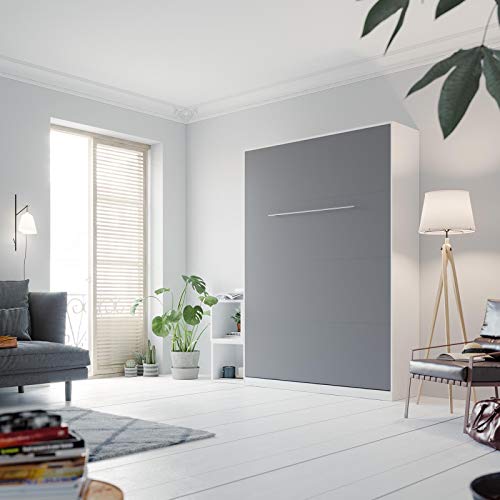 SMARTBett Standard 140x200cm Vertical Blanco/Antracita Cómodo | Cama Abatible, Cama De Pared, Cama Plegable, Cama Oculta